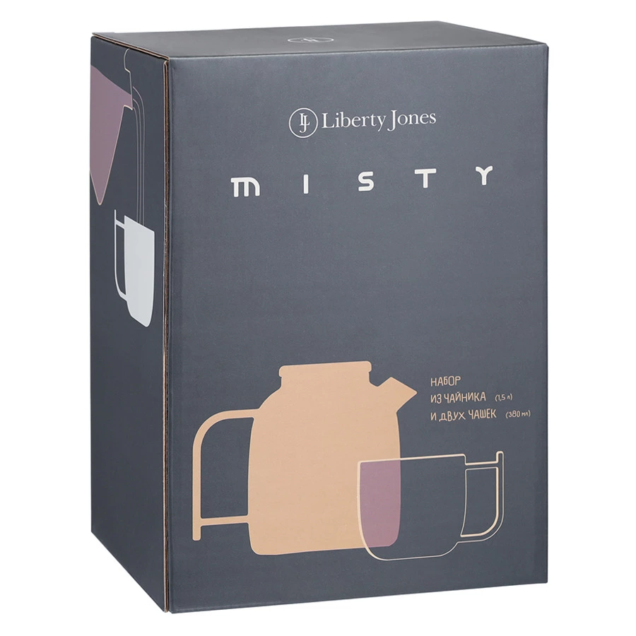 Набор из чайника и 2-х чашек Liberty Jones Misty 1,5л, 2 х 380мл, стекло, серый