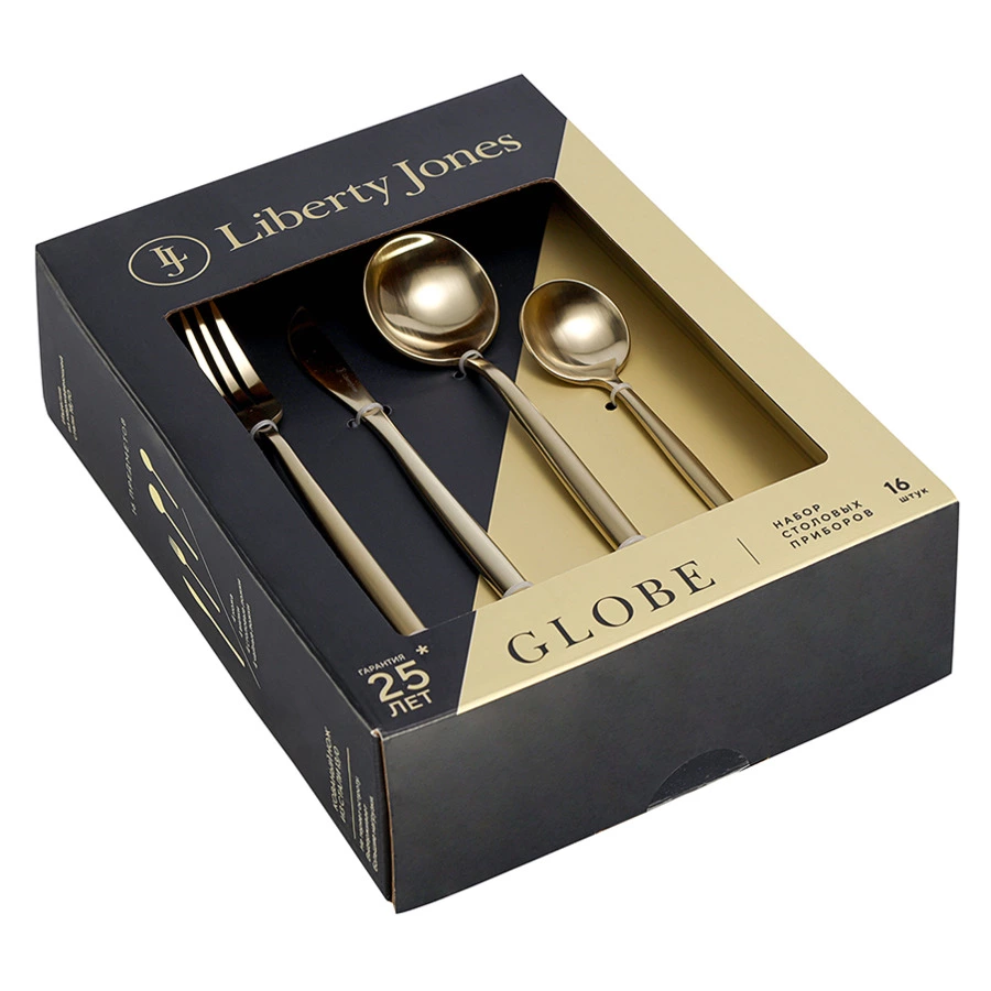 Набор столовых приборов Liberty Jones Globe на 4 персоны, 16 предметов, золотистые матовые