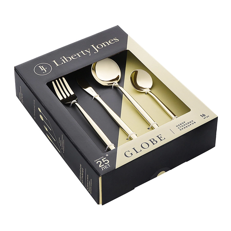 Набор столовых приборов Liberty Jones Globe на 4 персоны, 16 предметов, золотистые