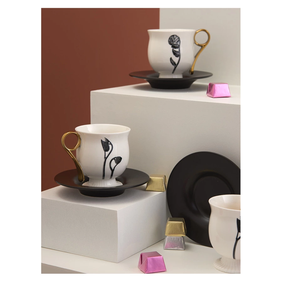 Чайная пара Liberty Jones Herbaria #2, 150 мл, фарфор, черно-белая