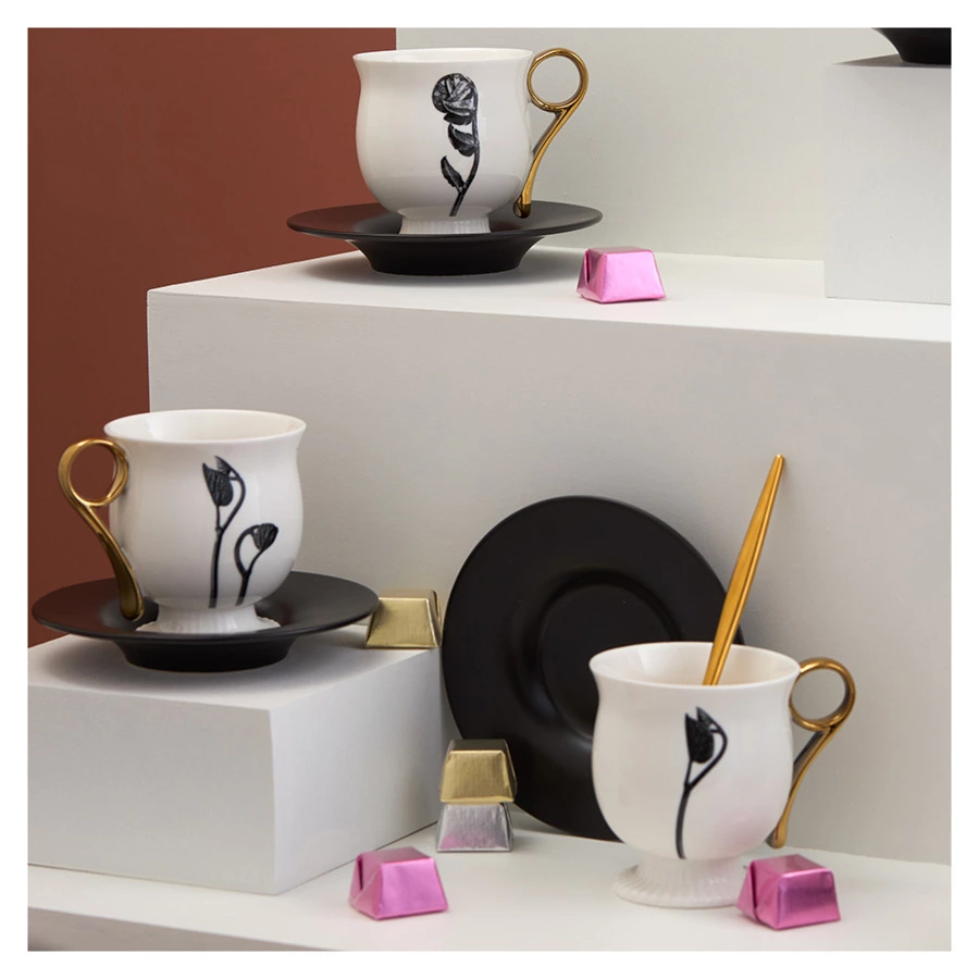 Чайная пара Liberty Jones Herbaria #2, 150 мл, фарфор, черно-белая