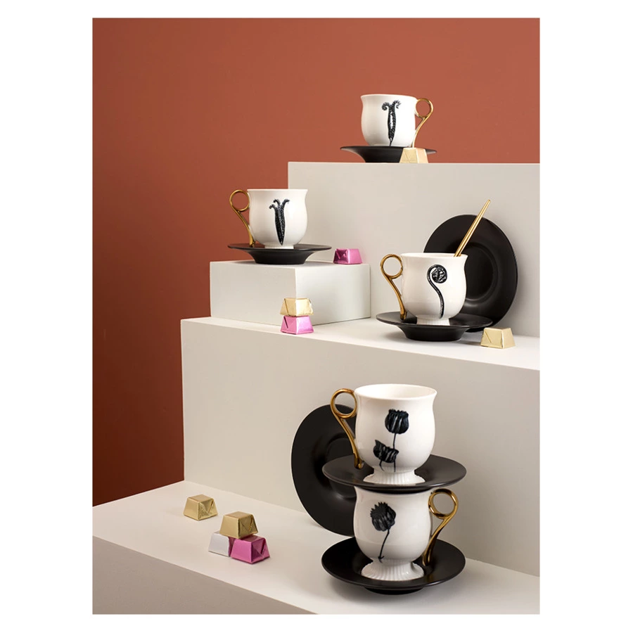 Чайная пара Liberty Jones Herbaria #3, 150 мл, фарфор, черно-белая