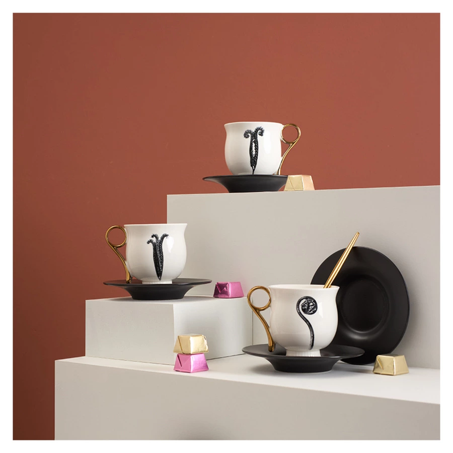 Чайная пара Liberty Jones Herbaria #4, 150 мл, фарфор, черно-белая