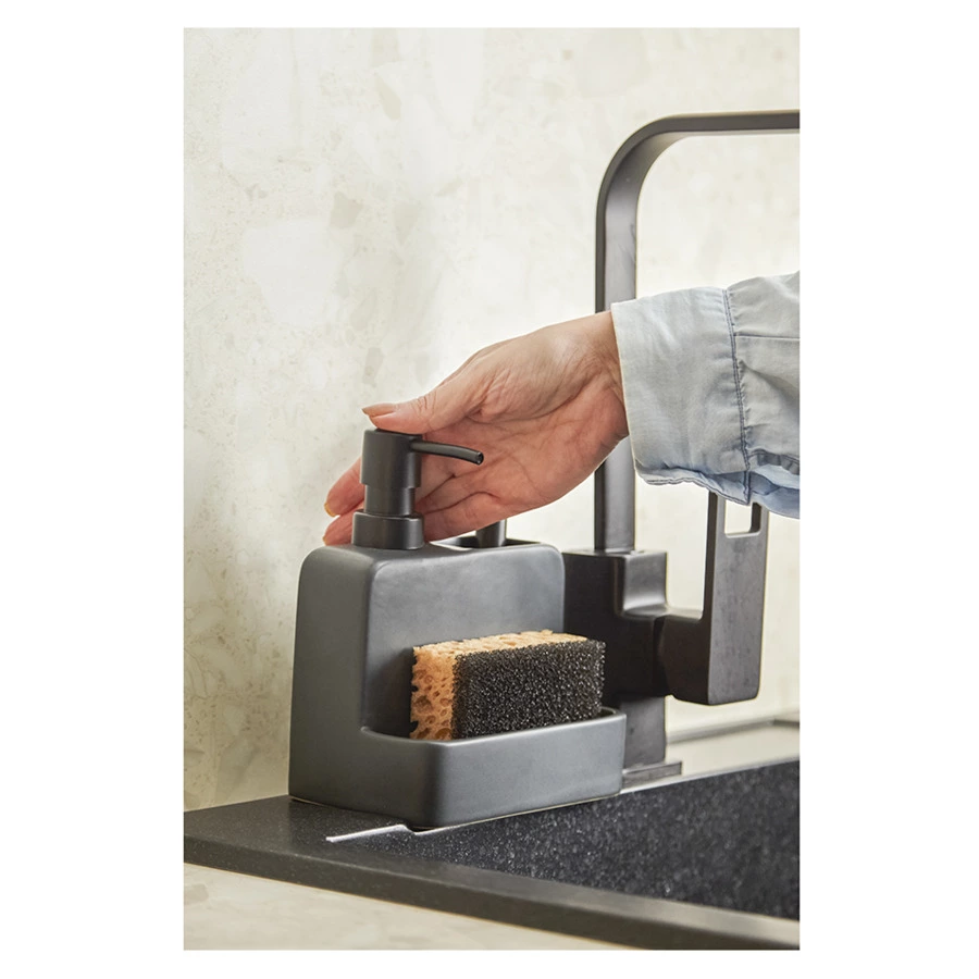 Диспенсер для мыла Smart Solutions Noble, 280 мл, с щеткой, 17.5x15x9.7 см, графит, керамика, пласти