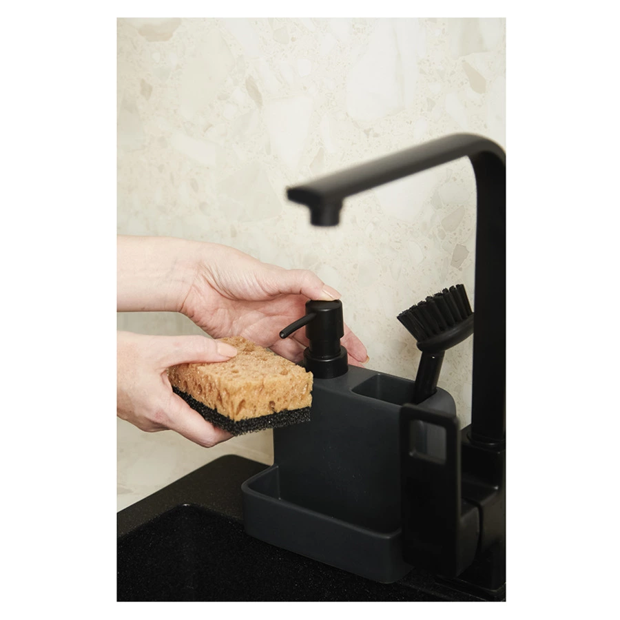 Диспенсер для мыла Smart Solutions Noble, 280 мл, с щеткой, 17.5x15x9.7 см, графит, керамика, пласти