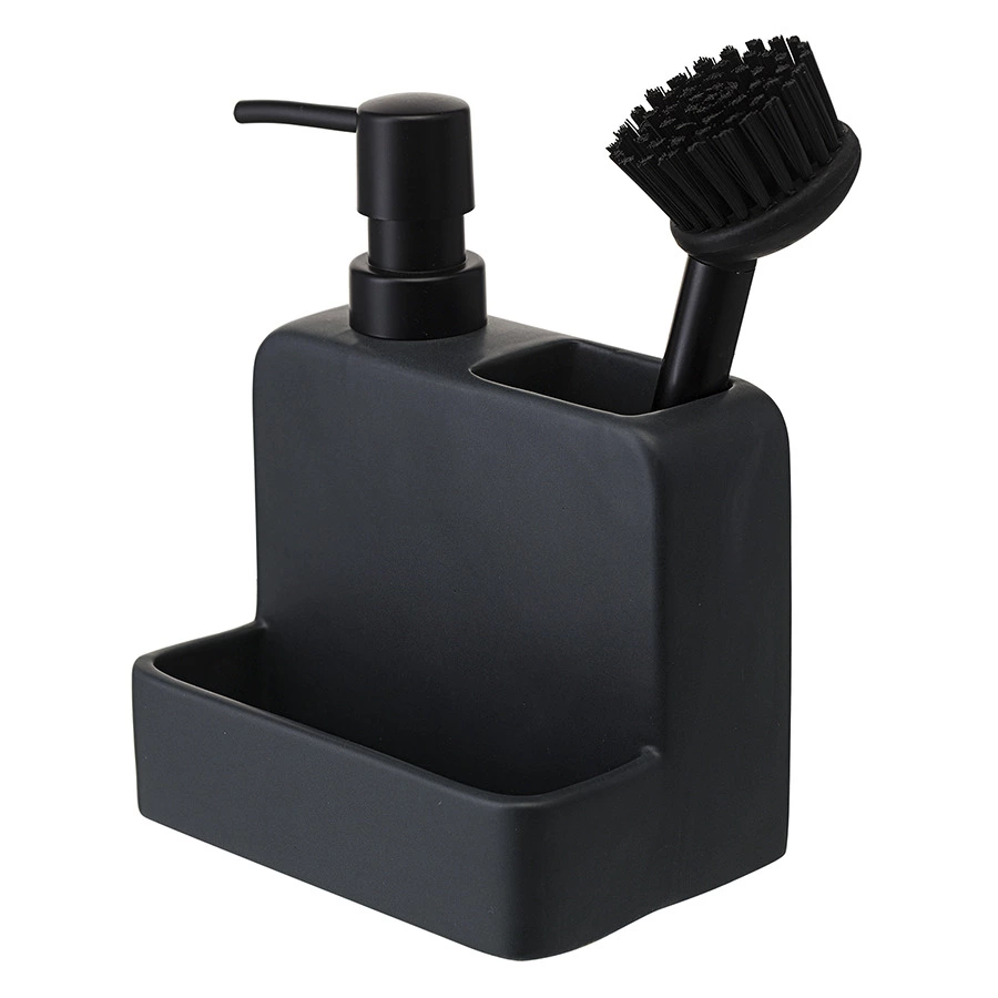 Диспенсер для мыла Smart Solutions Noble, 280 мл, с щеткой, 17.5x15x9.7 см, графит, керамика, пласти