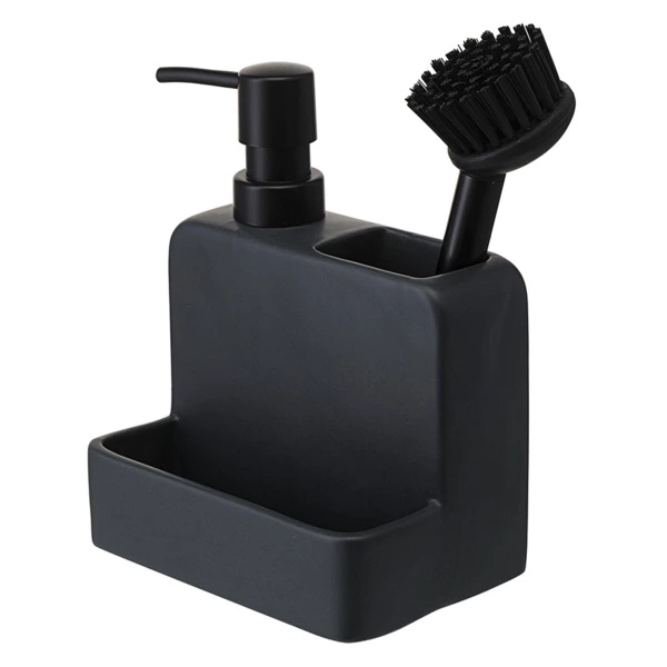 Диспенсер для мыла Smart Solutions Noble, 280 мл, с щеткой, 17.5x15x9.7 см, графит, керамика, пласти
