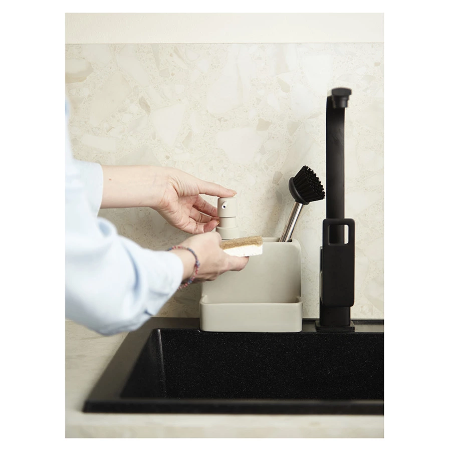 Диспенсер для мыла Smart Solutions Noble, 280 мл, с щеткой, 17.5x15x9.7 см, светло-серый, керамика,