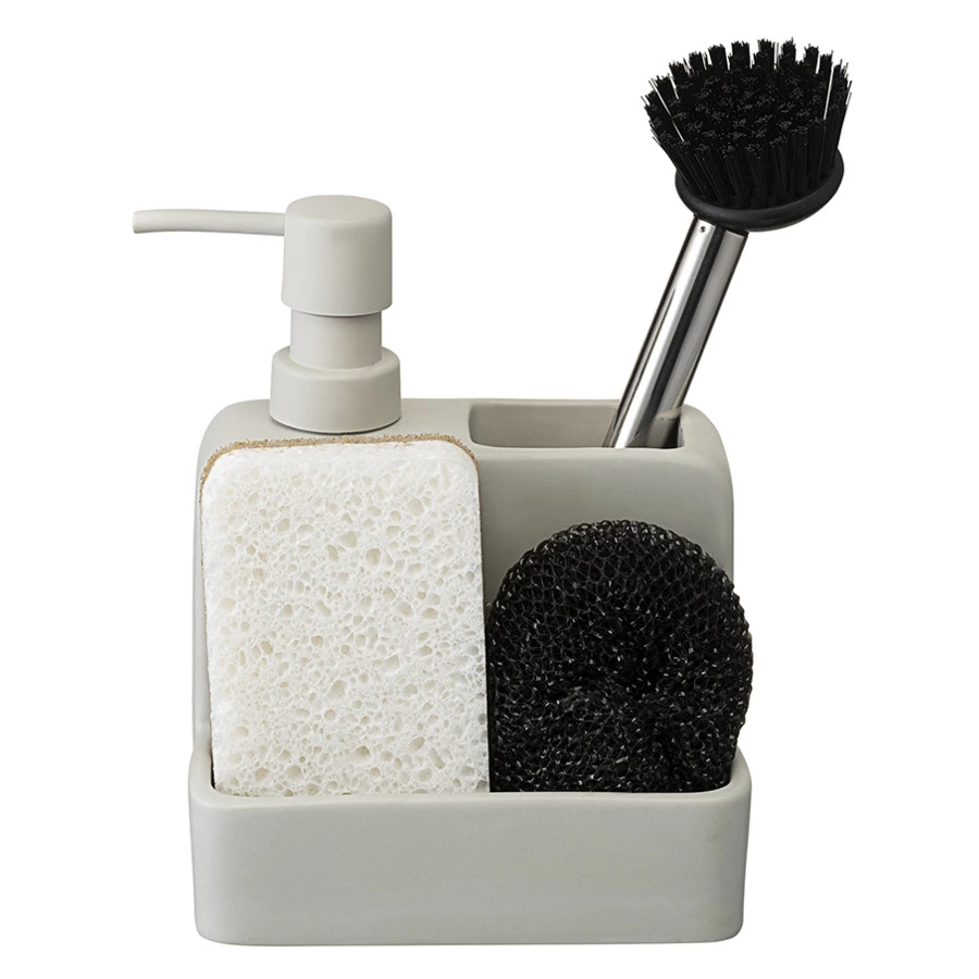 Диспенсер для мыла Smart Solutions Noble, 280 мл, с щеткой, 17.5x15x9.7 см, светло-серый, керамика,