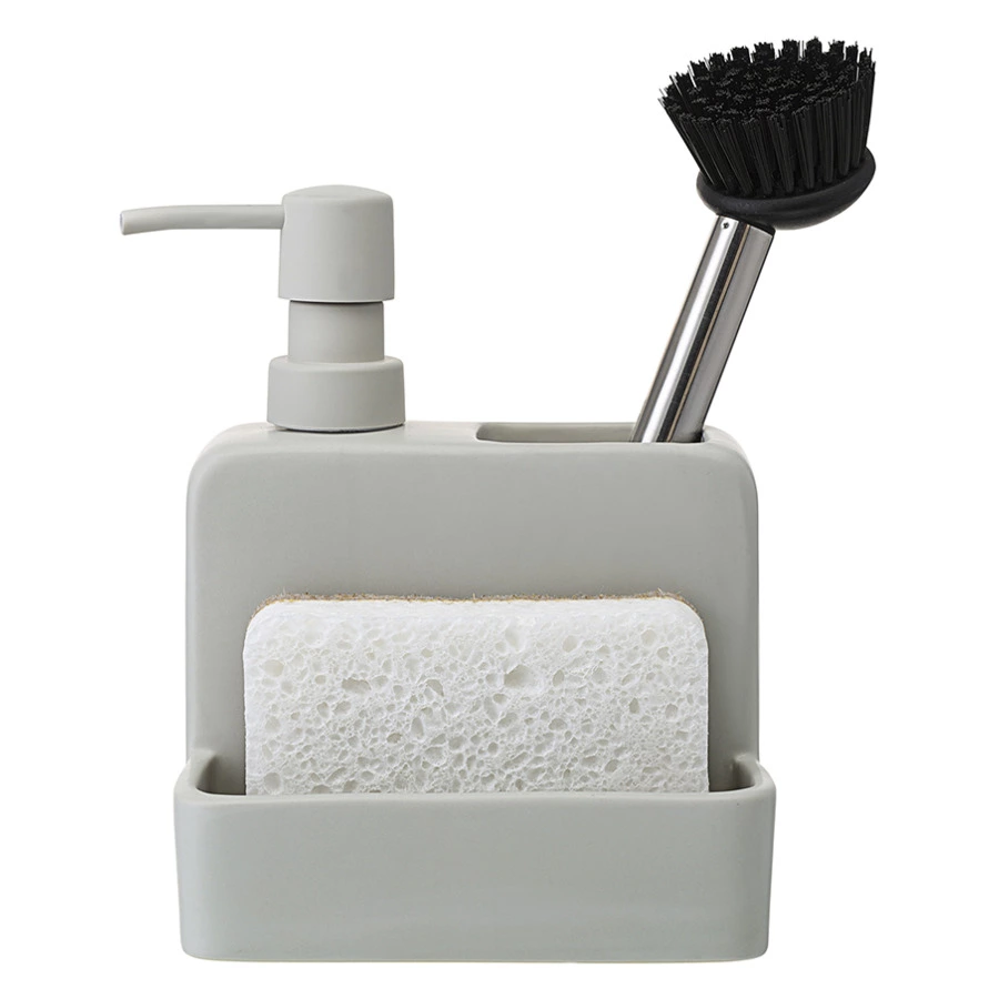 Диспенсер для мыла Smart Solutions Noble, 280 мл, с щеткой, 17.5x15x9.7 см, светло-серый, керамика,
