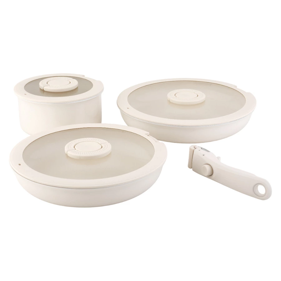 Набор посуды для приготовления со съемной ручкой Smart Ceramic, 7 предметов, цвета топленого молока