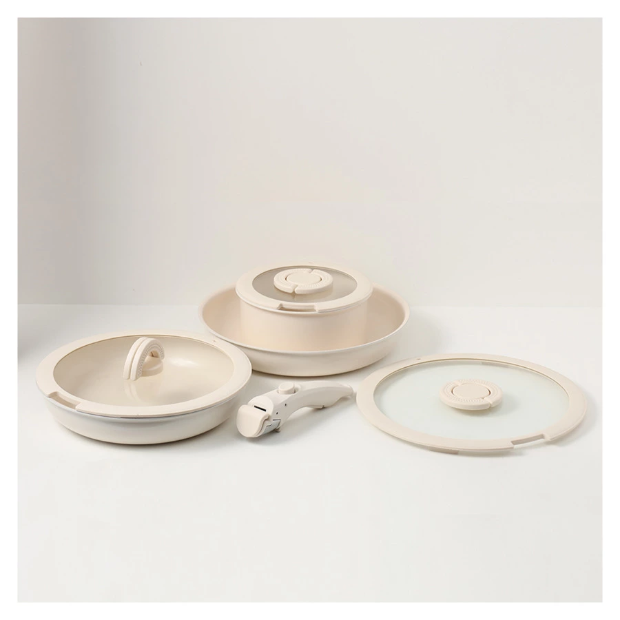 Набор посуды для приготовления со съемной ручкой Smart Ceramic, 7 предметов, цвета топленого молока