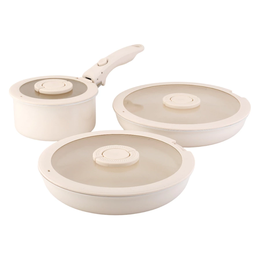 Набор посуды для приготовления со съемной ручкой Smart Ceramic, 7 предметов, цвета топленого молока