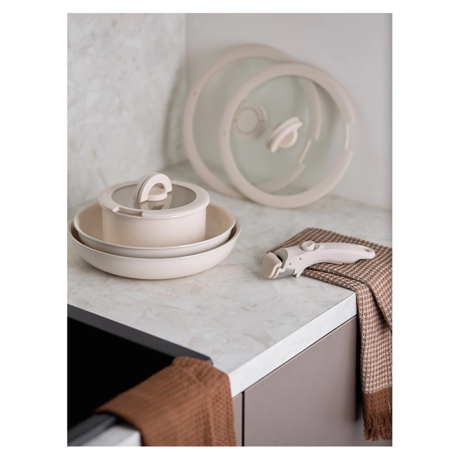 Набор посуды для приготовления со съемной ручкой Smart Ceramic, 7 предметов, цвета топленого молока