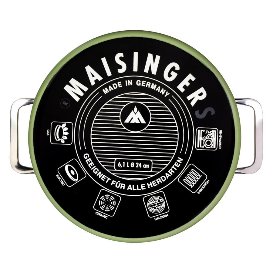 Кастрюля с крышкой Maisingers 6,1 л, сталь эмалированная, зеленая
