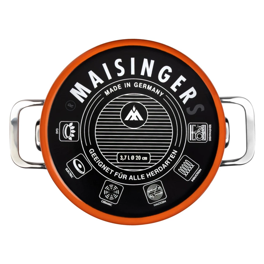 Кастрюля с крышкой Maisingers 3,7 л, сталь эмалированная, оранжевая