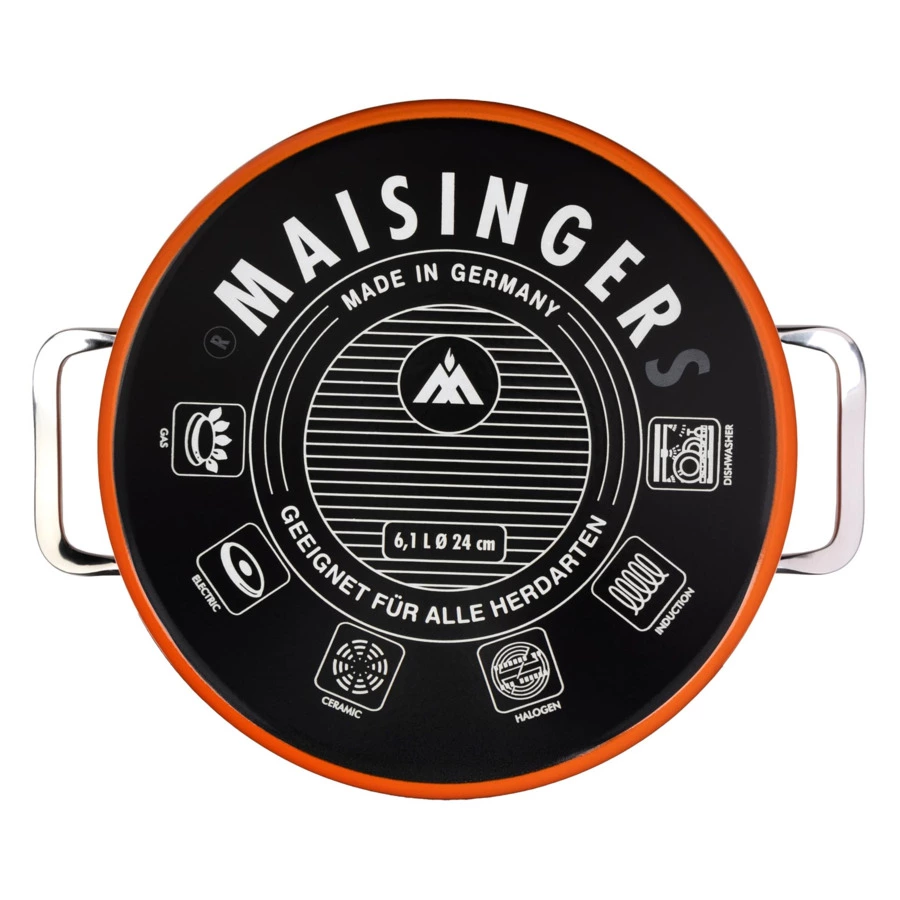 Кастрюля с крышкой Maisingers 6,1 л, сталь эмалированная, оранжевая