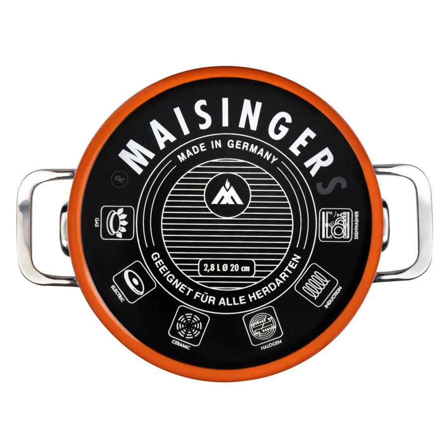Кастрюля с крышкой Maisingers 2,8 л, сталь эмалированная, оранжевая