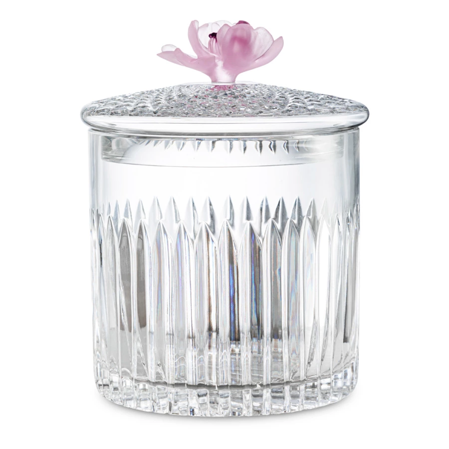 Конфетница с крышкой Decor de table Дефанс Магнолия 12,5х17 см, хрусталь, цветок розовый