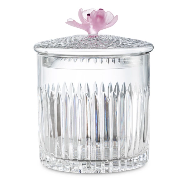 Конфетница с крышкой Decor de table Дефанс Магнолия 12,5х17 см, хрусталь, цветок розовый