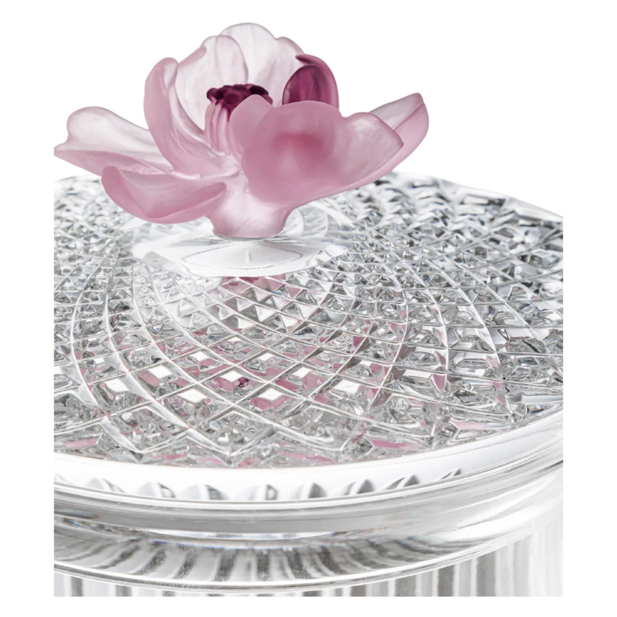Конфетница с крышкой Decor de table Дефанс Магнолия 12,5х17 см, хрусталь, цветок розовый