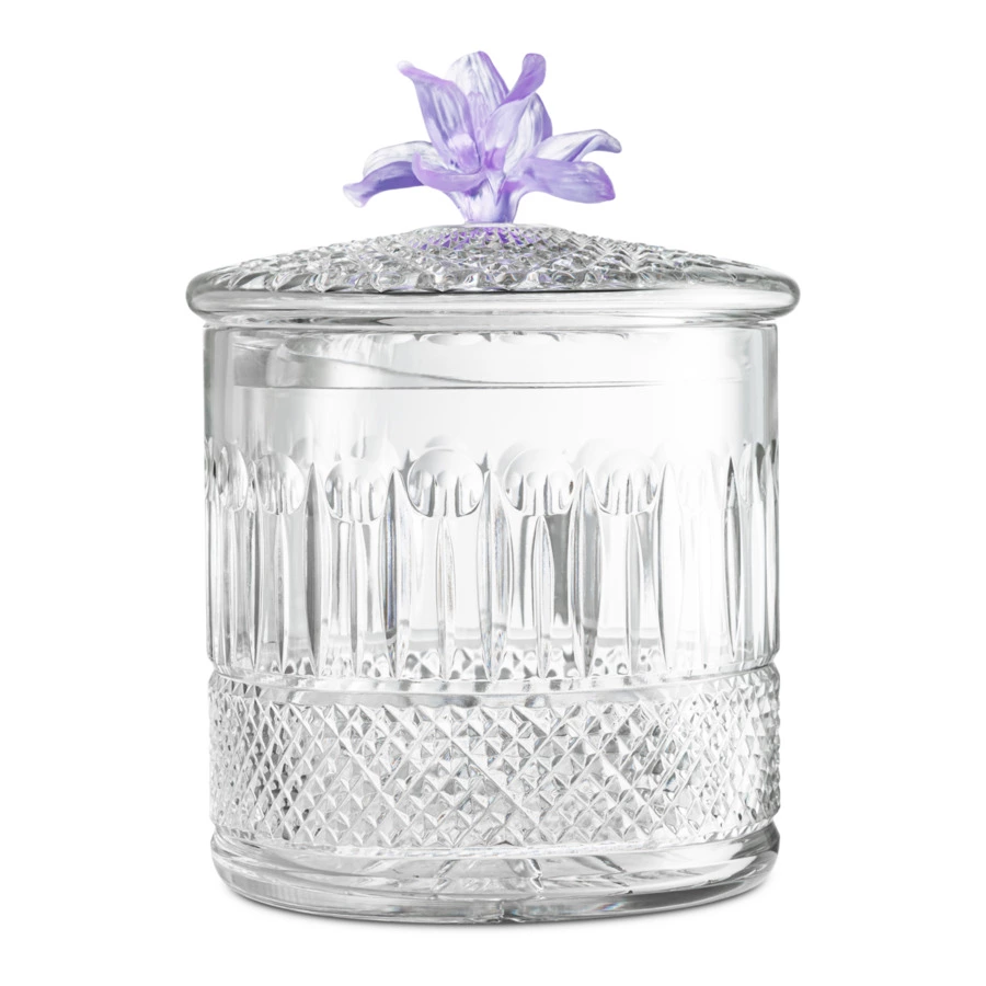 Конфетница с крышкой Decor de table Париж Магнолия 12,5х17 см, хрусталь, цветок фиолетовый
