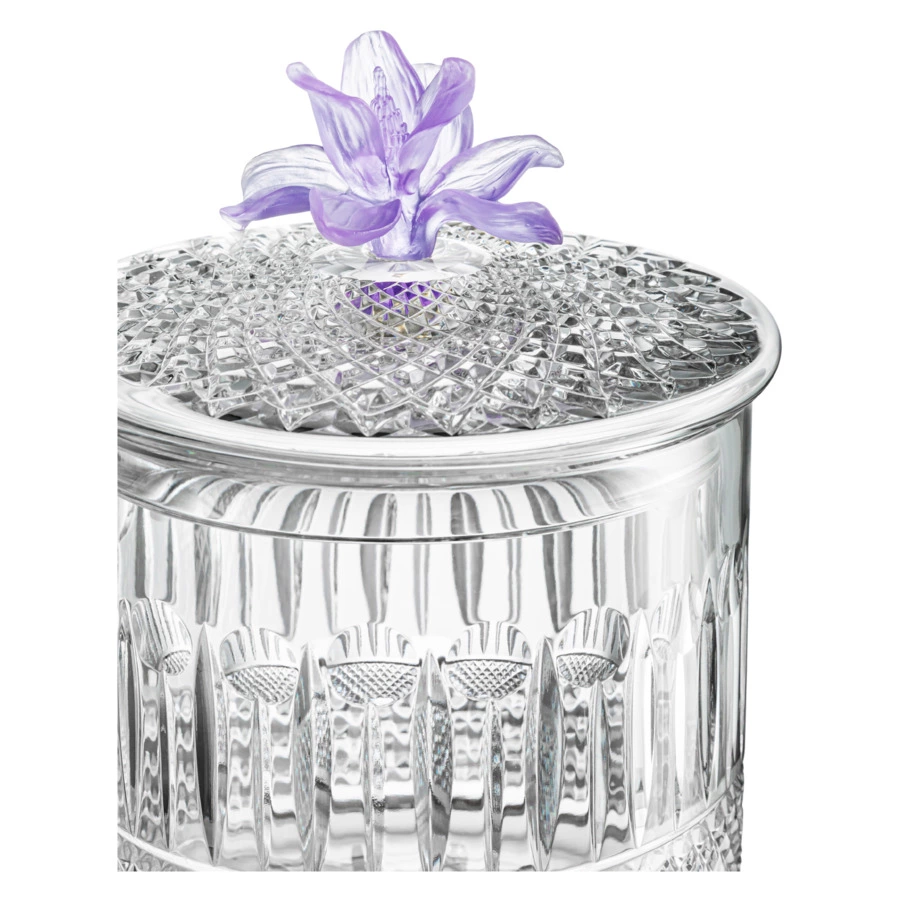 Конфетница с крышкой Decor de table Париж Магнолия 12,5х17 см, хрусталь, цветок фиолетовый
