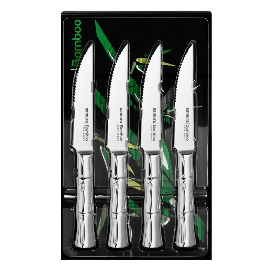 Набор ножей для стейка Samura Bamboo 11 см, 4 шт, сталь нержавеющая