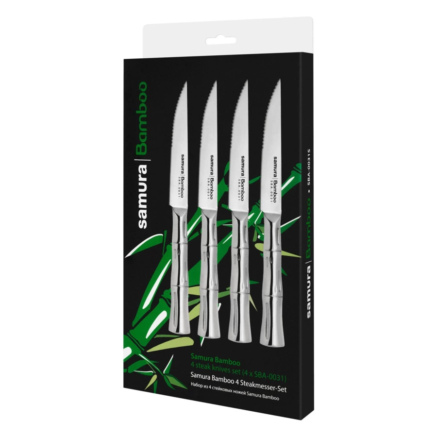 Набор ножей для стейка Samura Bamboo 11 см, 4 шт, сталь нержавеющая
