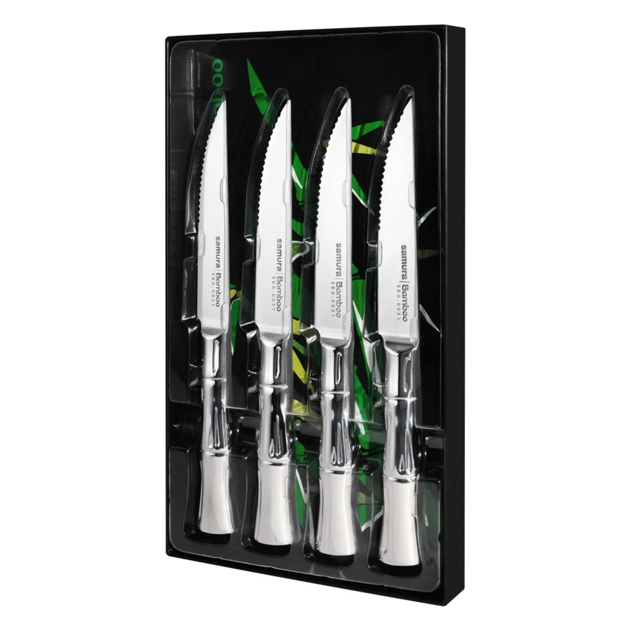 Набор ножей для стейка Samura Bamboo 11 см, 4 шт, сталь нержавеющая