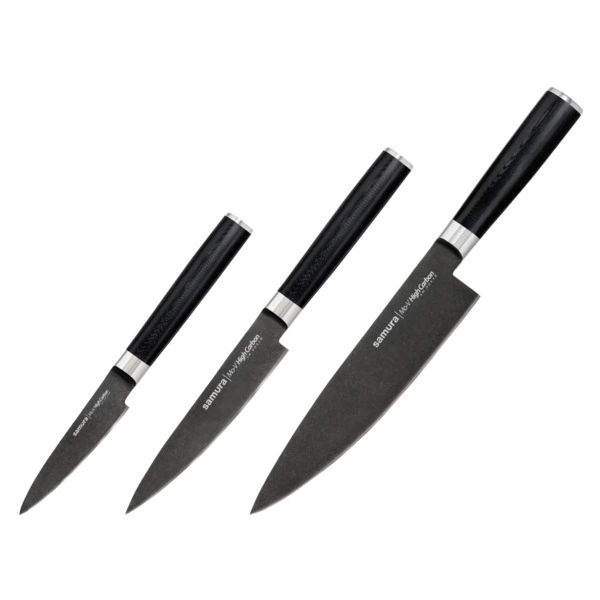 Набор кухонных ножей Samura Mo-V Stonewash 3 шт, сталь нержавеющая