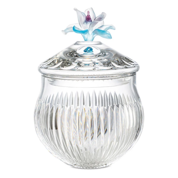 Конфетница с крышкой Decor de table Дефанс Магнолия 23,5х17,5 см, хрусталь, цветок пурпурно-голубой