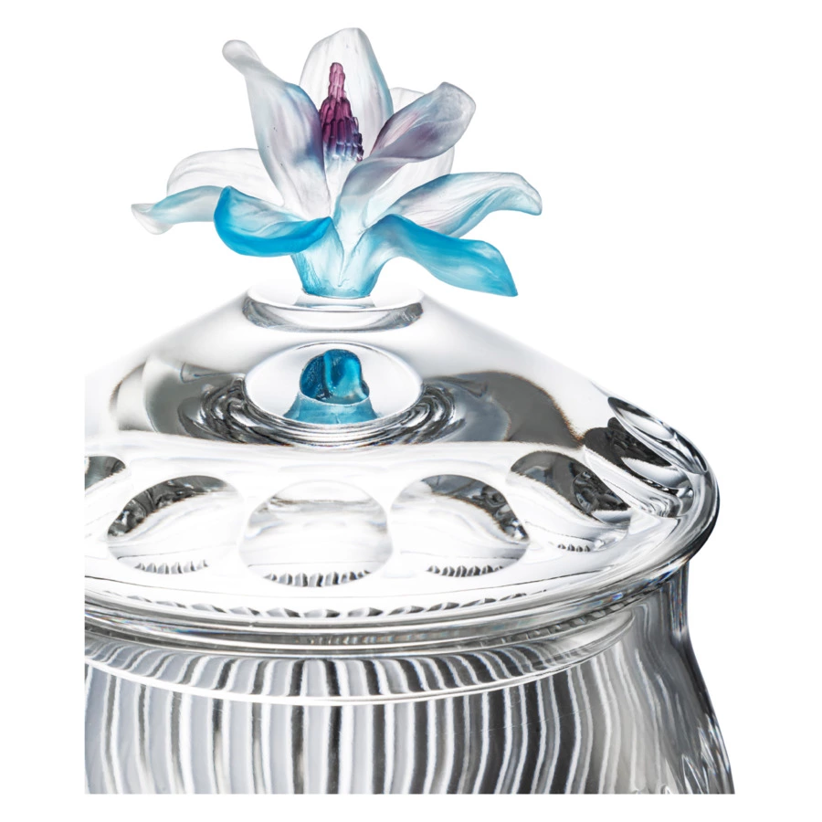Конфетница с крышкой Decor de table Дефанс Магнолия 23,5х17,5 см, хрусталь, цветок пурпурно-голубой