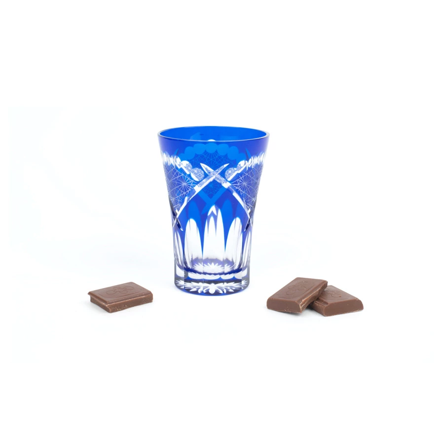 Стакан Tajima Glass Хризантема и веер 240 мл, стекло, лазурный, деревянная коробка