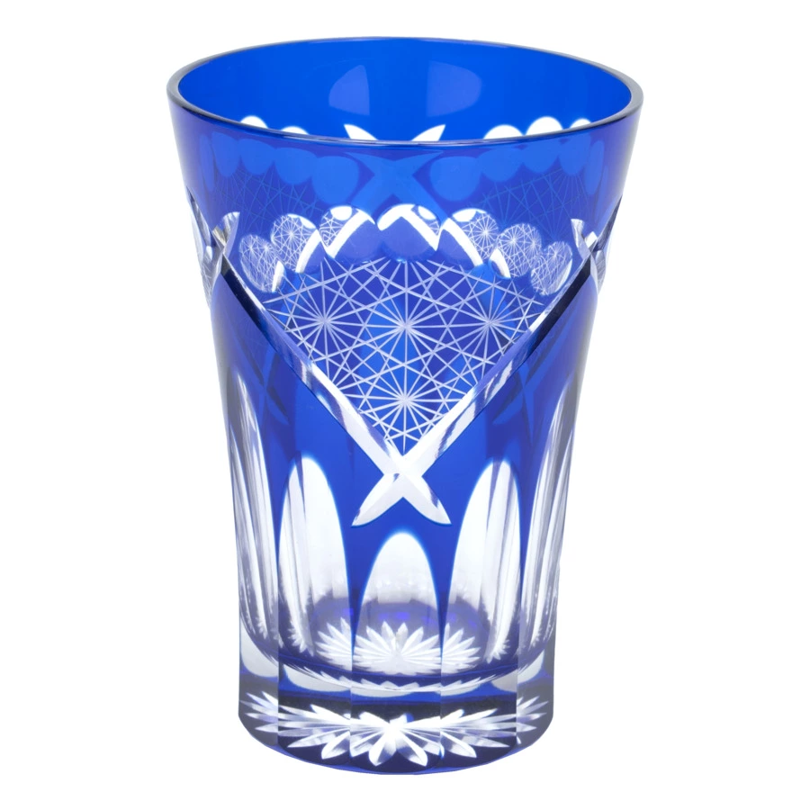 Стакан Tajima Glass Хризантема и веер 240 мл, стекло, лазурный, деревянная коробка