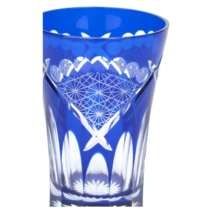 Стакан Tajima Glass Хризантема и веер 240 мл, стекло, лазурный, деревянная коробка