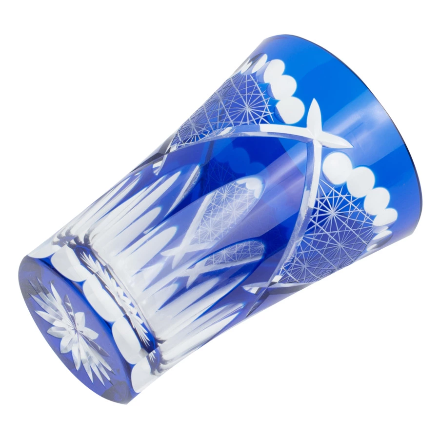 Стакан Tajima Glass Хризантема и веер 240 мл, стекло, лазурный, деревянная коробка