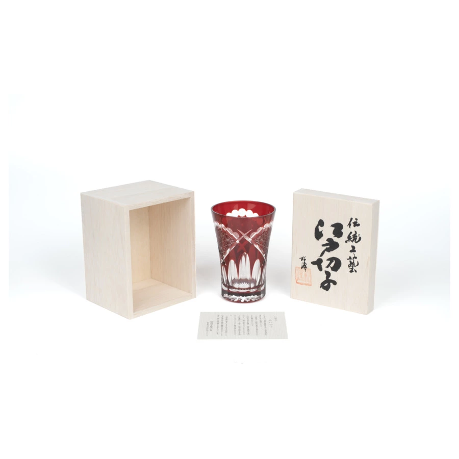 Стакан Tajima Glass Хризантема и веер 240 мл, стекло, медно-красный, деревянная коробка