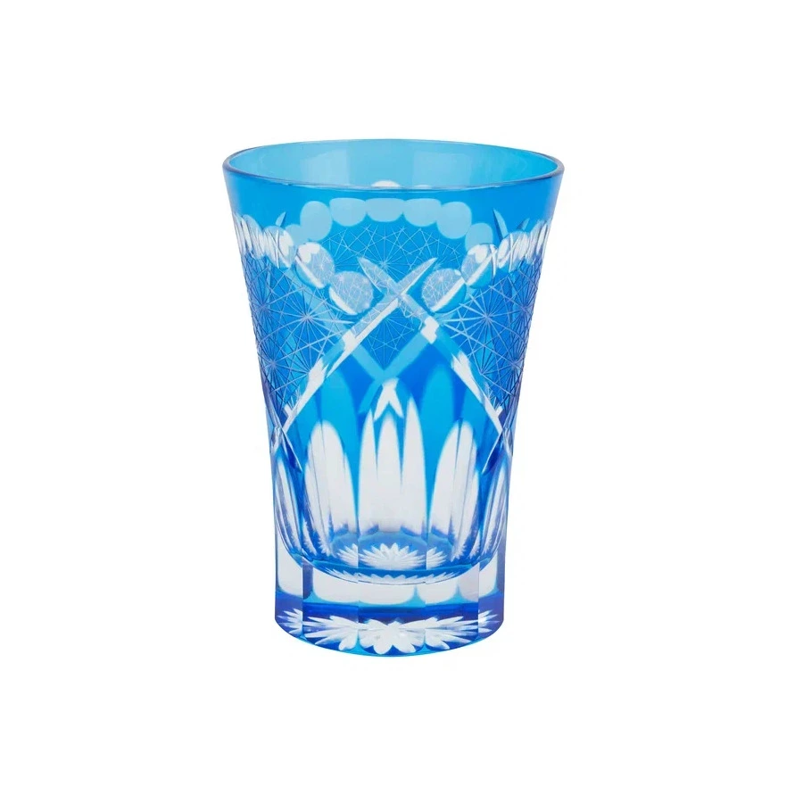 Стакан Tajima Glass Хризантема и веер 240 мл, стекло, голубой, деревянная коробка