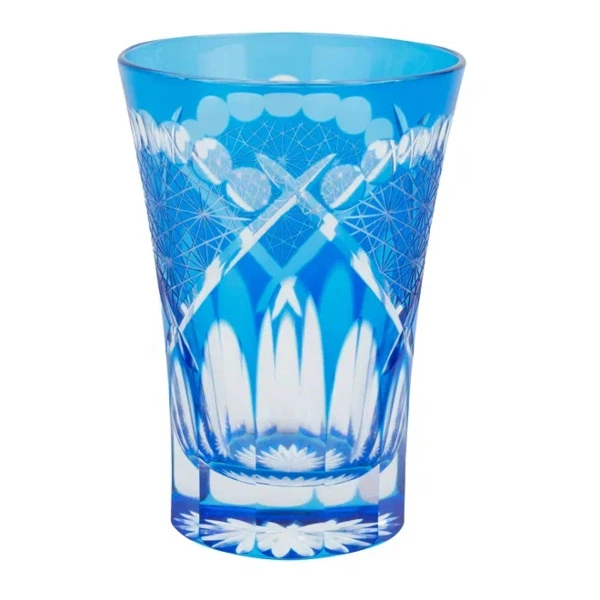 Стакан Tajima Glass Хризантема и веер 240 мл, стекло, голубой, деревянная коробка