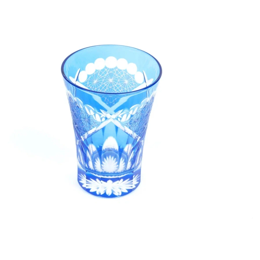 Стакан Tajima Glass Хризантема и веер 240 мл, стекло, голубой, деревянная коробка