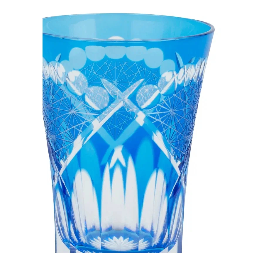 Стакан Tajima Glass Хризантема и веер 240 мл, стекло, голубой, деревянная коробка