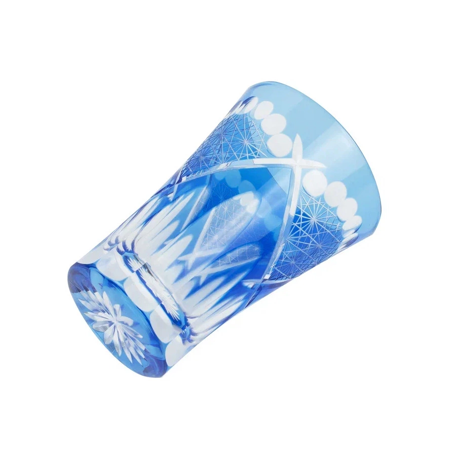 Стакан Tajima Glass Хризантема и веер 240 мл, стекло, голубой, деревянная коробка