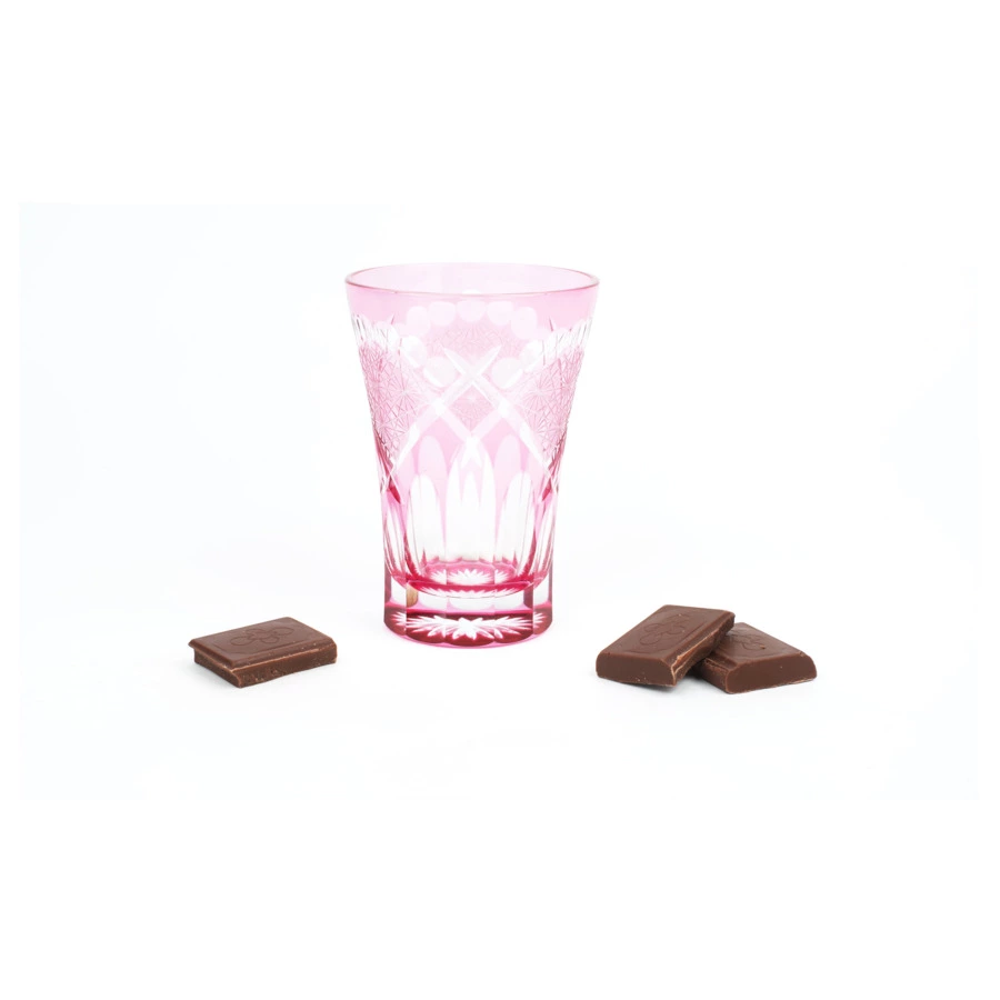 Стакан Tajima Glass Хризантема и веер 240 мл, стекло, золотисто-красный, деревянная коробка