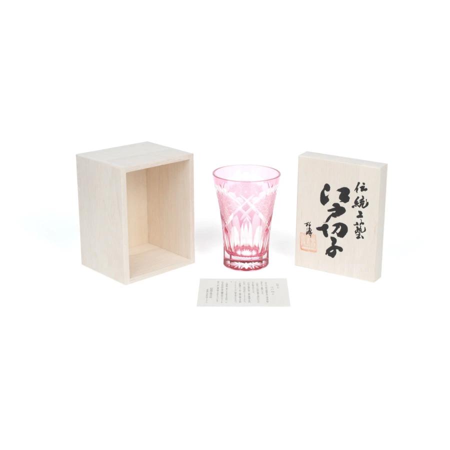 Стакан Tajima Glass Хризантема и веер 240 мл, стекло, золотисто-красный, деревянная коробка