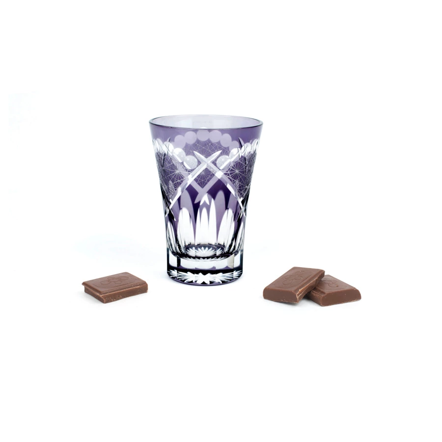 Стакан Tajima Glass Хризантема и веер 240 мл, стекло, фиолетовый, деревянная коробка