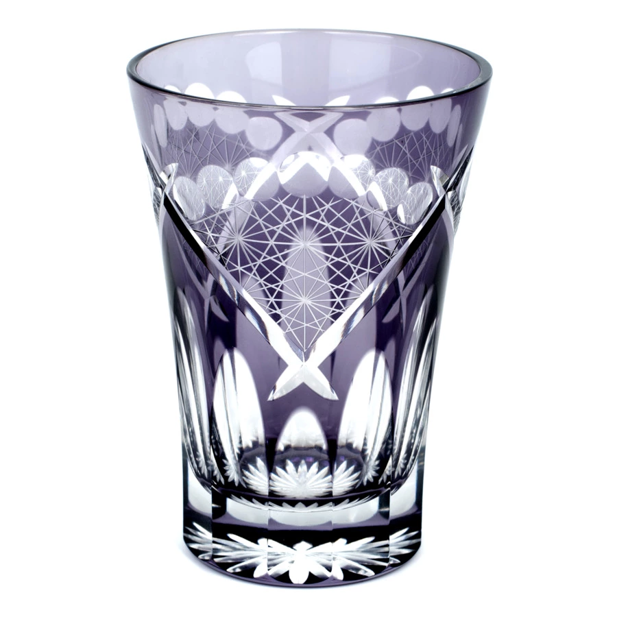 Стакан Tajima Glass Хризантема и веер 240 мл, стекло, фиолетовый, деревянная коробка