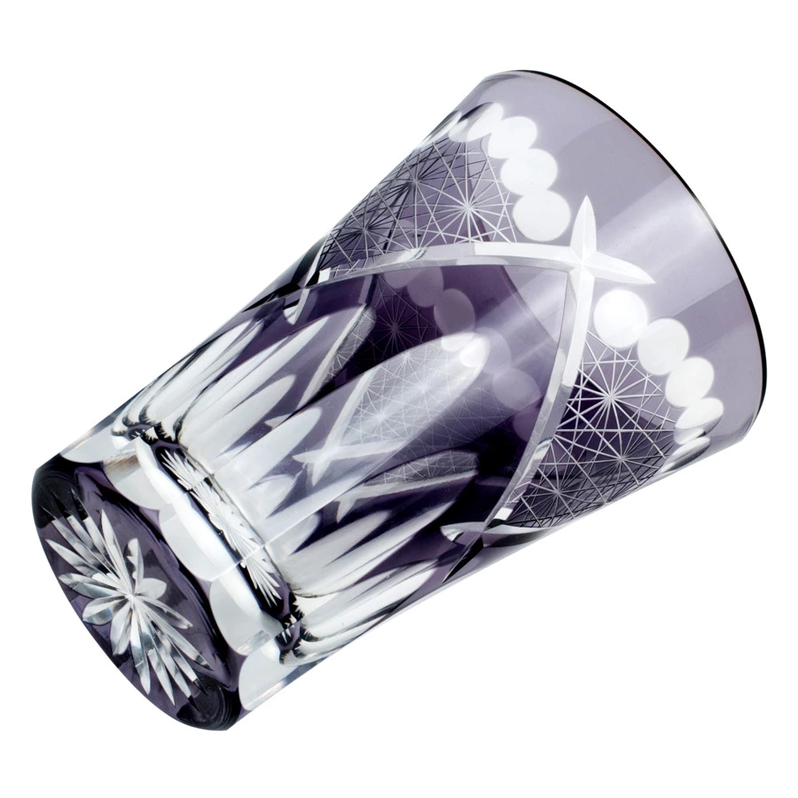 Стакан Tajima Glass Хризантема и веер 240 мл, стекло, фиолетовый, деревянная коробка