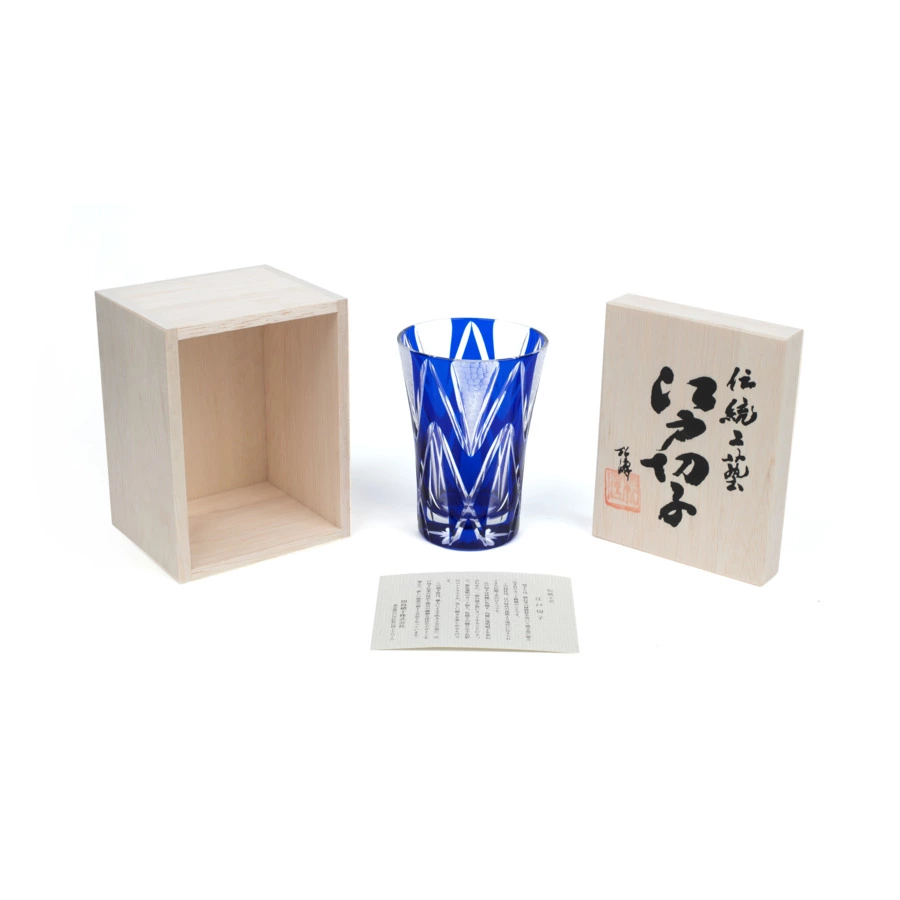 Стакан Tajima Glass Звездные грани 240 мл, стекло, лазурный, деревянная коробка