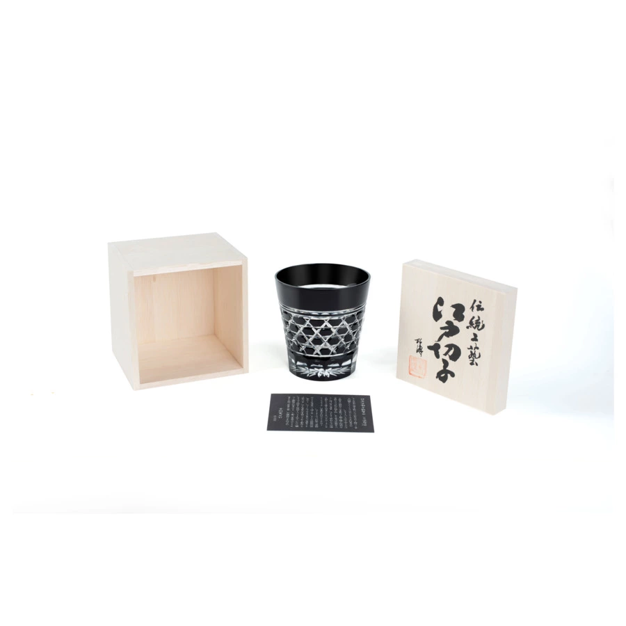 Стакан с шестиугольным плетением Tajima Glass 340 мл,стекло, черный, деревянная коробка